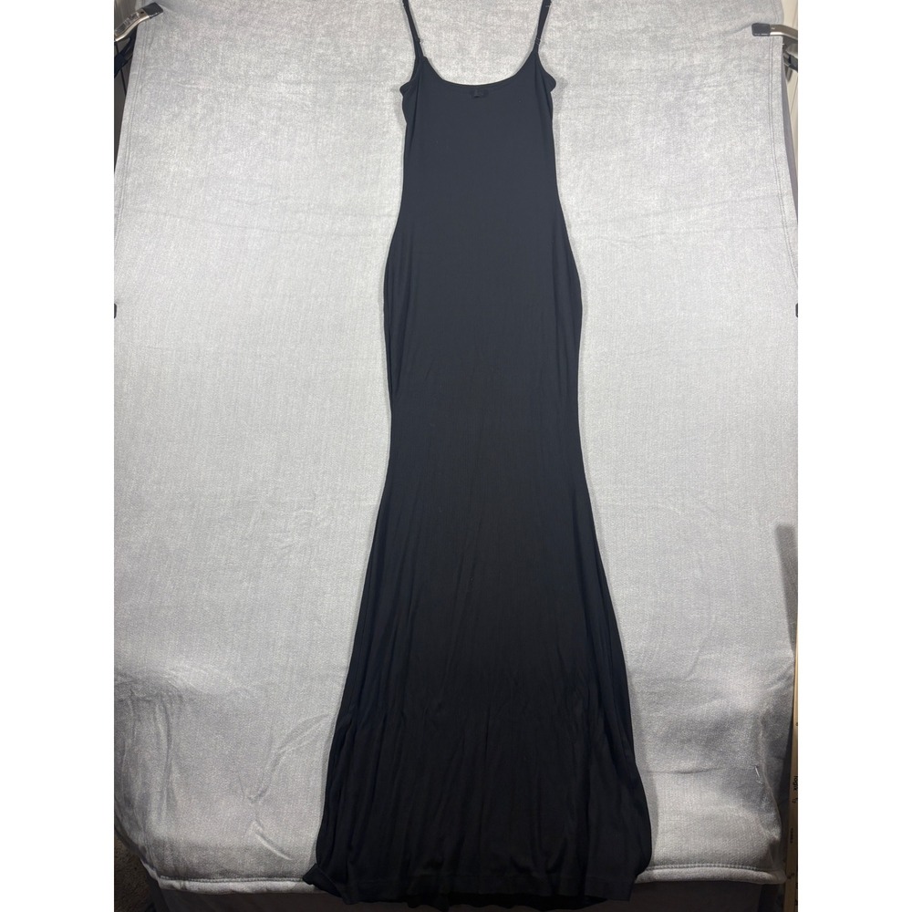 Skims Soft Lounge Long Slip Dress Onyx Black Ribbed Maxi Large
